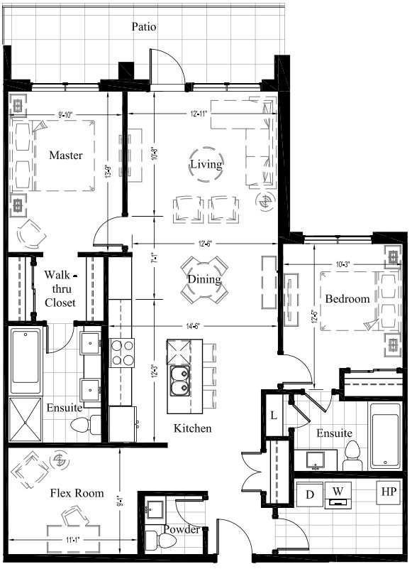 Suite 105 - 1,270 Sq. Ft. - 2 Bedroom New Condo Floor Plan