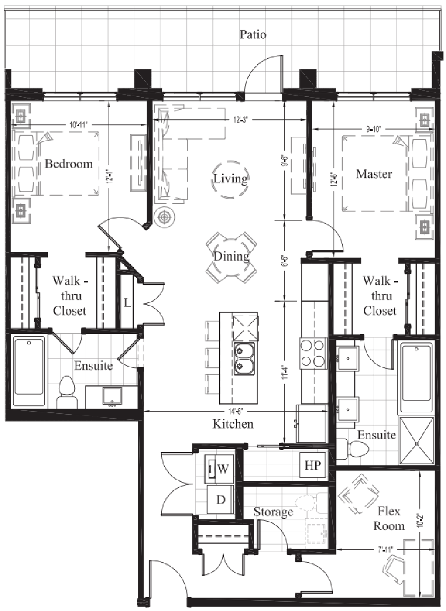 Suite 106 – 1,252 Sq Ft – 2 Bdrm-Floor Plan 2B | Bentley Luxury Condos