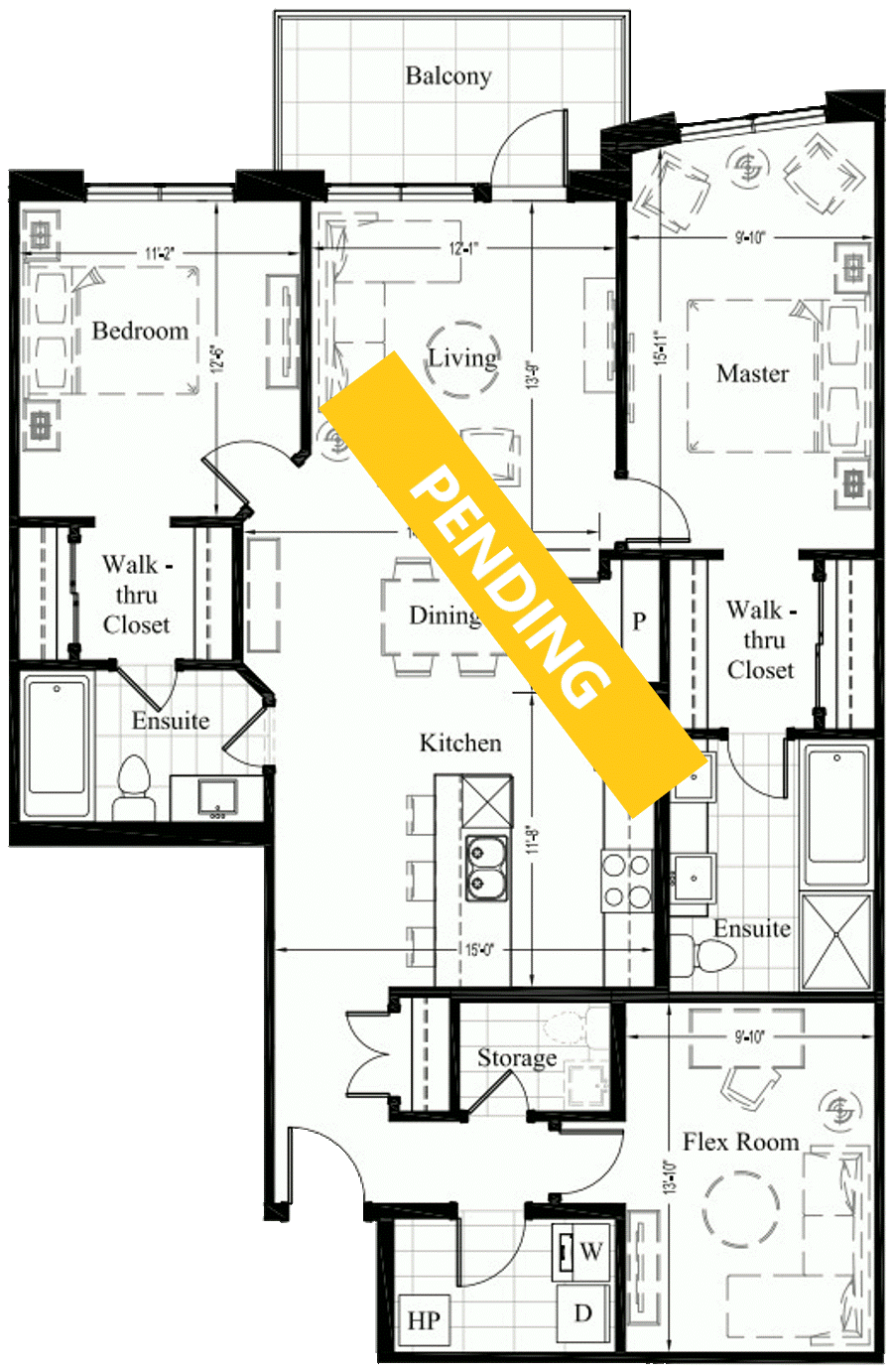 Suite 205 – 1,393 Sq Ft – 2 Bdrm Floor Plan 2J – PENDING