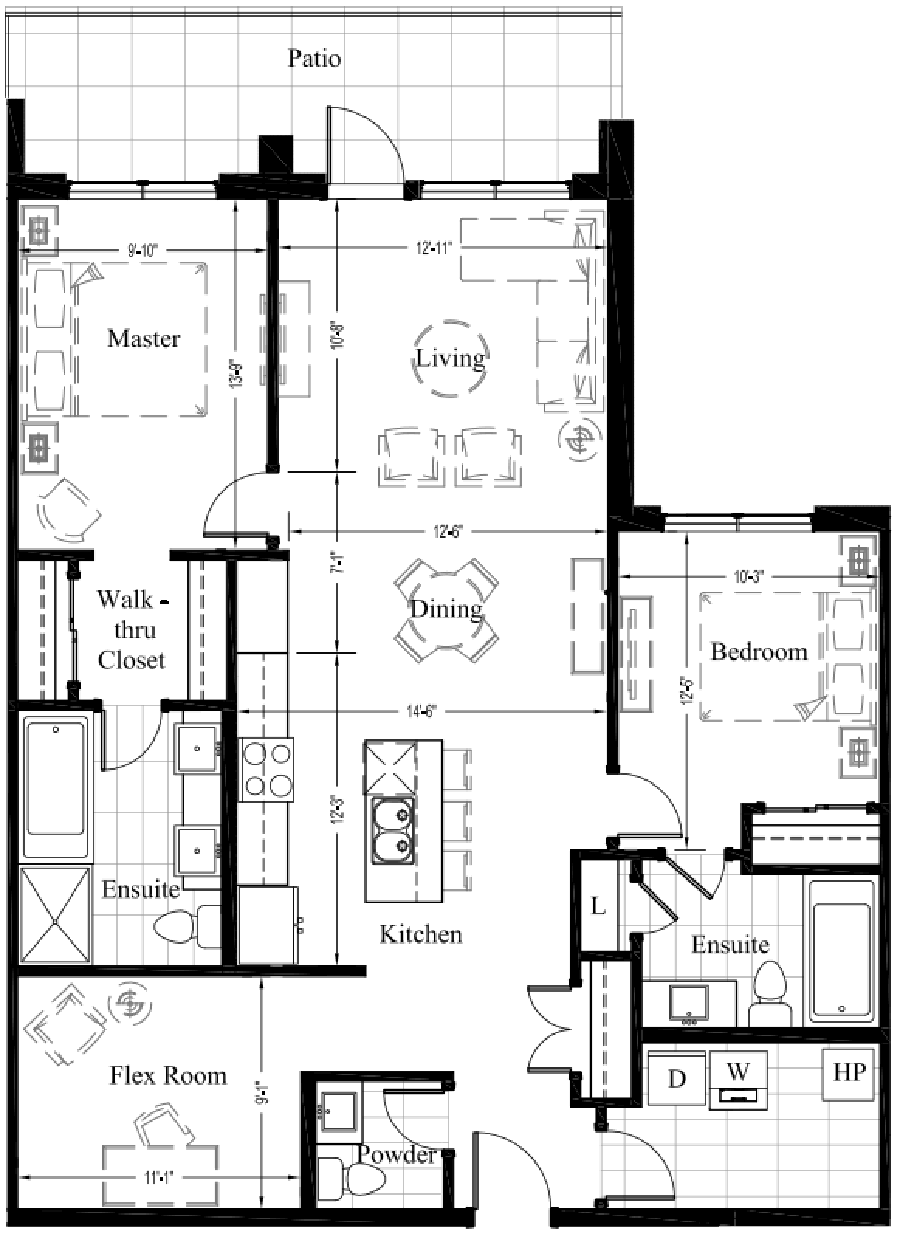 Suite 105 - 1,270 Sq Ft - 2Bdrm - Floor Plan 2D