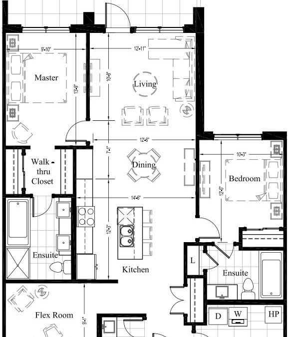 Suite 105 – 1,271 Sq Ft – 2Bdrm – Floor Plan 2D