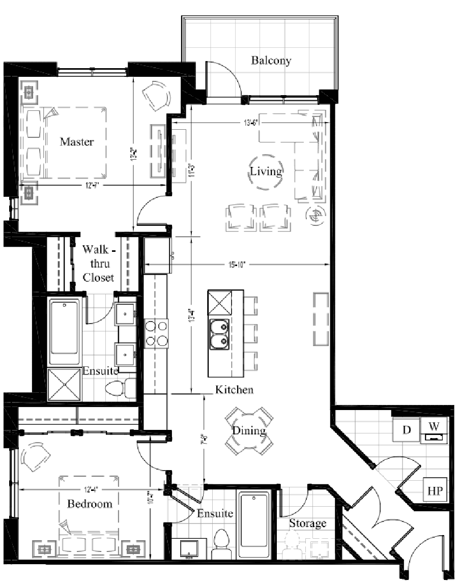 Suite 207 - 1,227 Sq Ft - 2 Bdrm Floor Plan 2F
